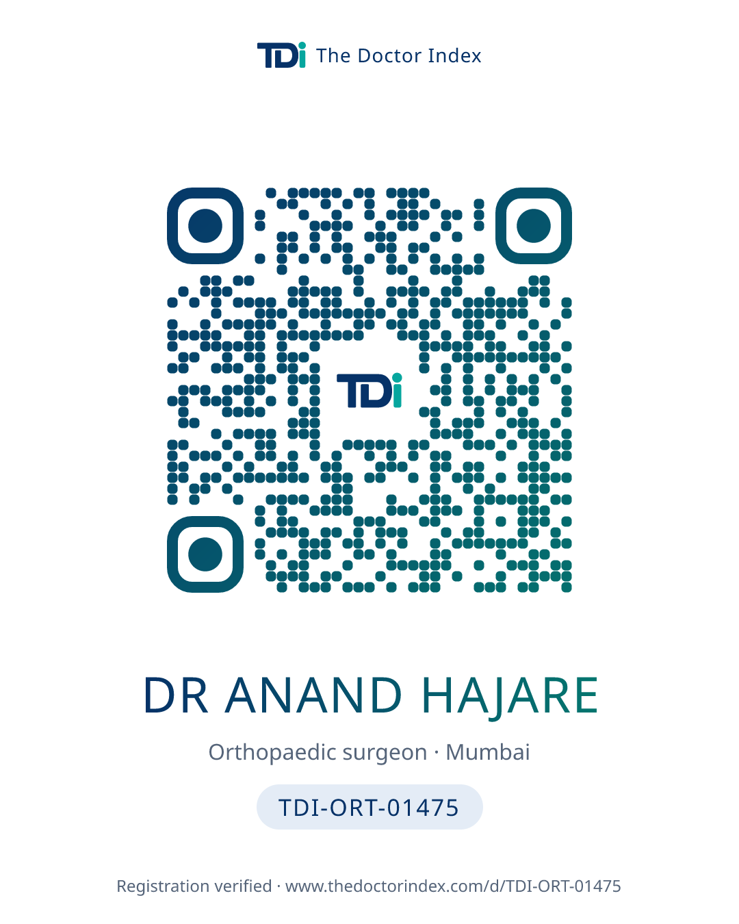 QR card for Dr Anand Hajare, TDI-ORT-01475