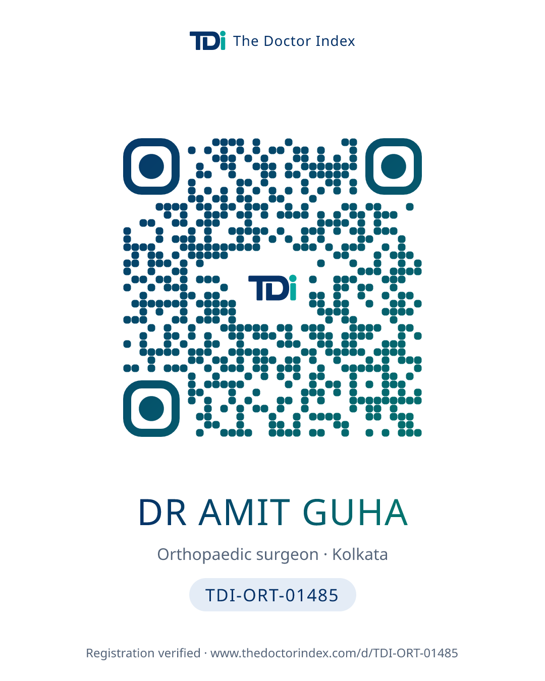 QR card for Dr Amit Guha, TDI-ORT-01485