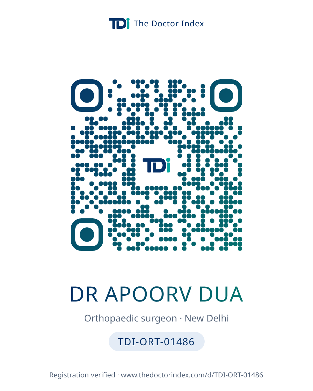 QR card for Dr Apoorv Dua, TDI-ORT-01486