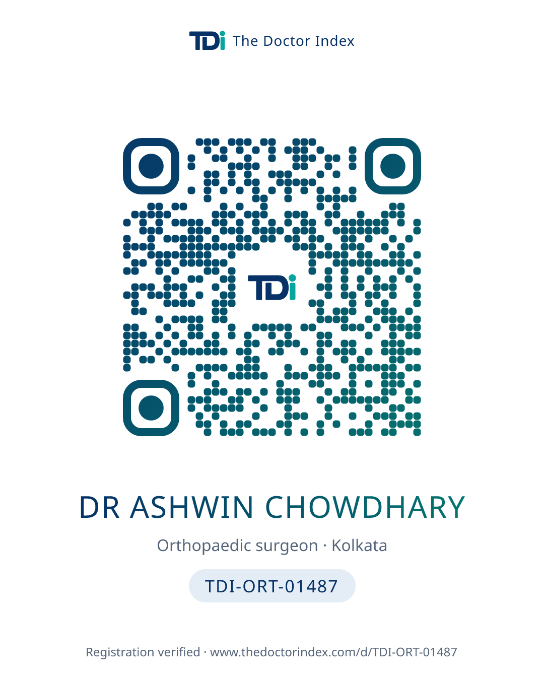 QR card for Dr Ashwin Chowdhary, TDI-ORT-01487
