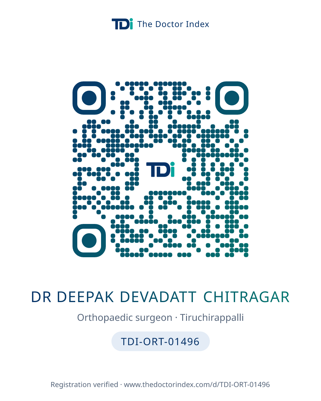 QR card for Dr Deepak Devadatt Chitragar, TDI-ORT-01496