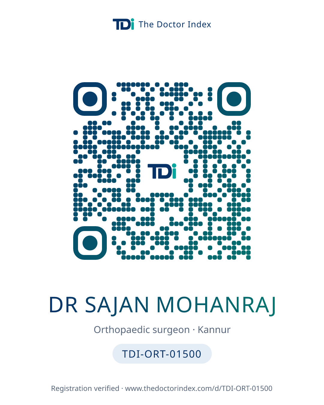 QR card for Dr Sajan Mohanraj, TDI-ORT-01500