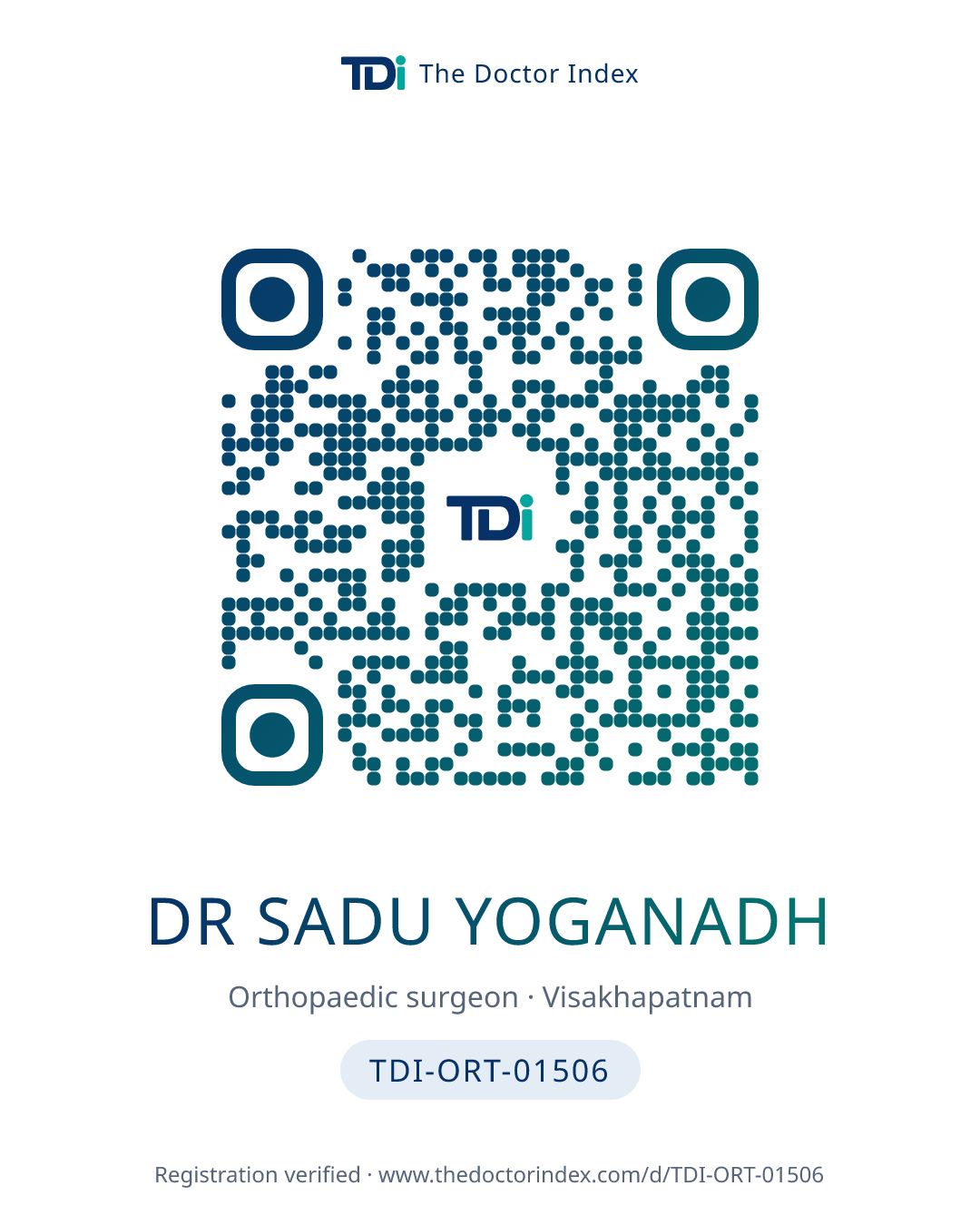 QR card for Dr Sadu Yoganadh, TDI-ORT-01506