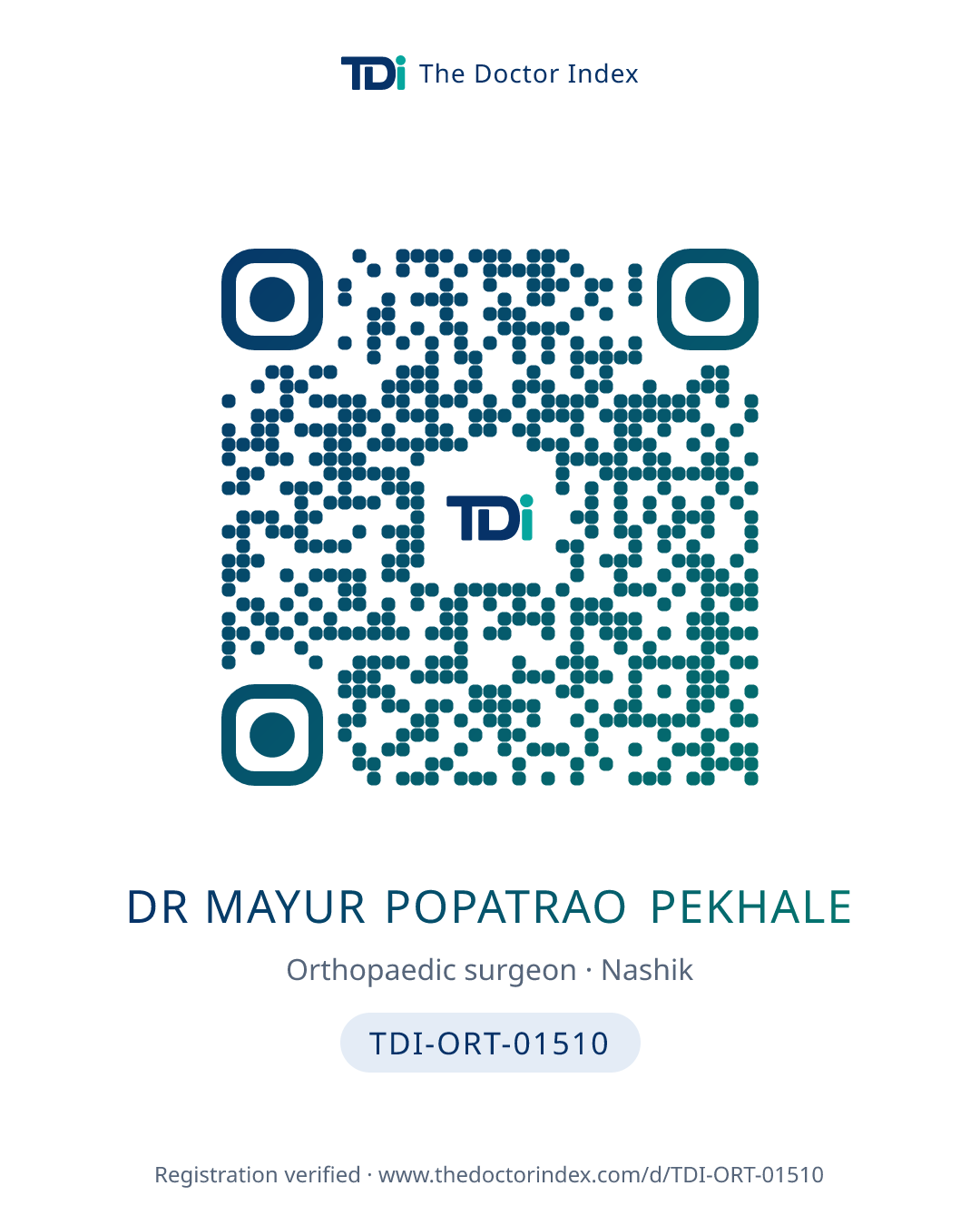 QR card for Dr Mayur Popatrao Pekhale, TDI-ORT-01510