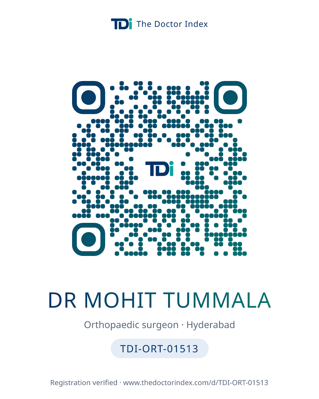 QR card for Dr Mohit Tummala, TDI-ORT-01513