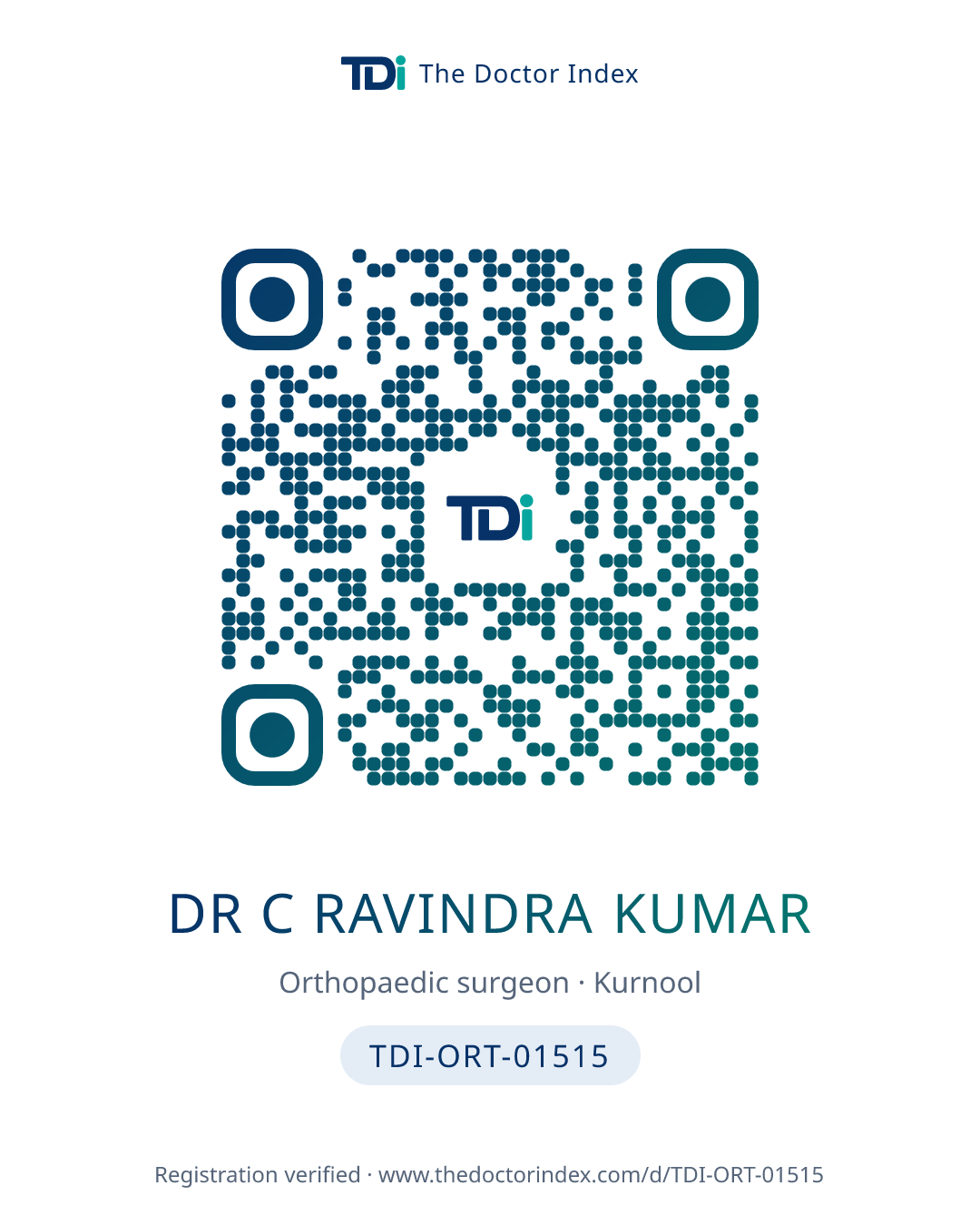 QR card for Dr C Ravindra Kumar, TDI-ORT-01515