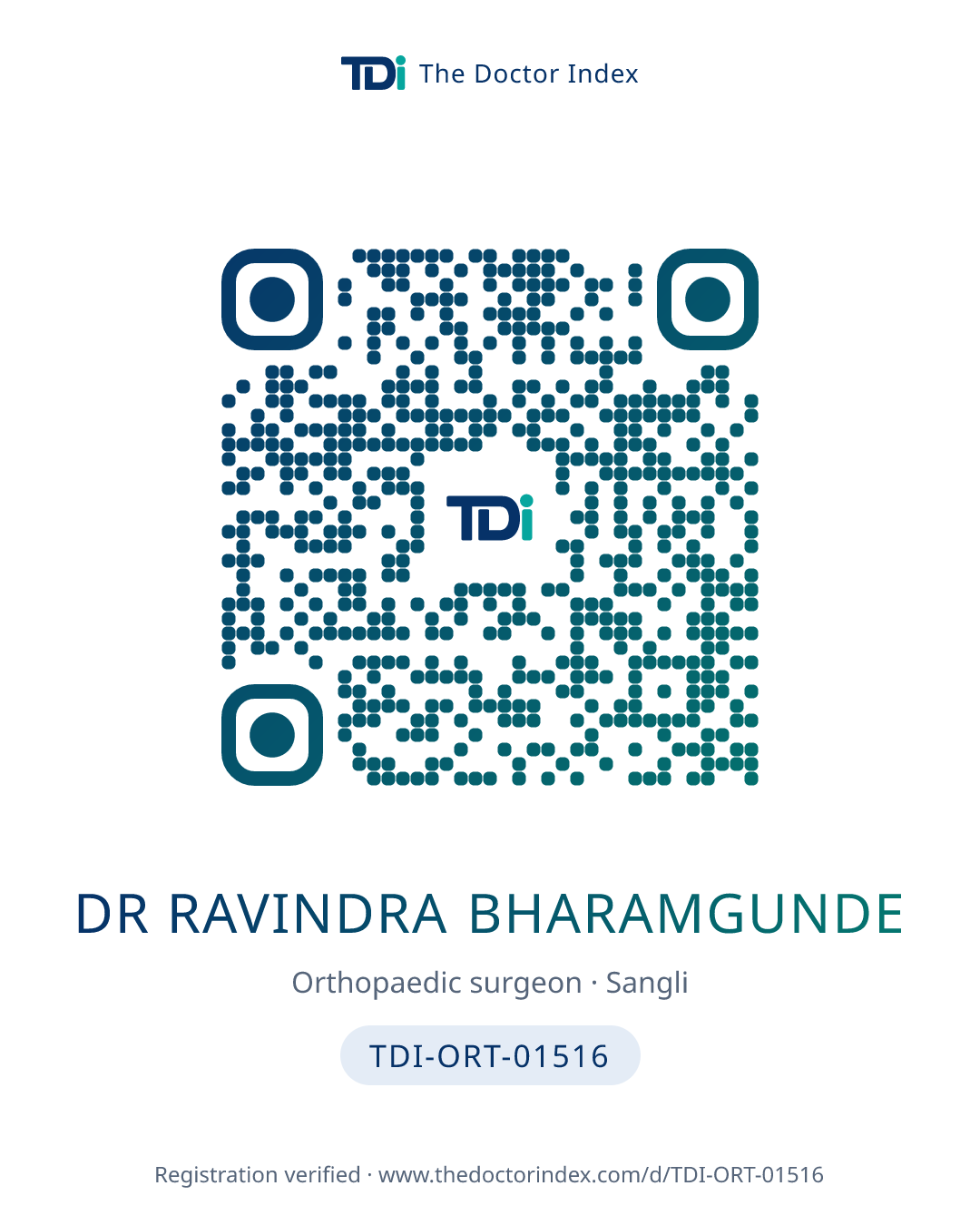 QR card for Dr Ravindra Bharamgunde, TDI-ORT-01516