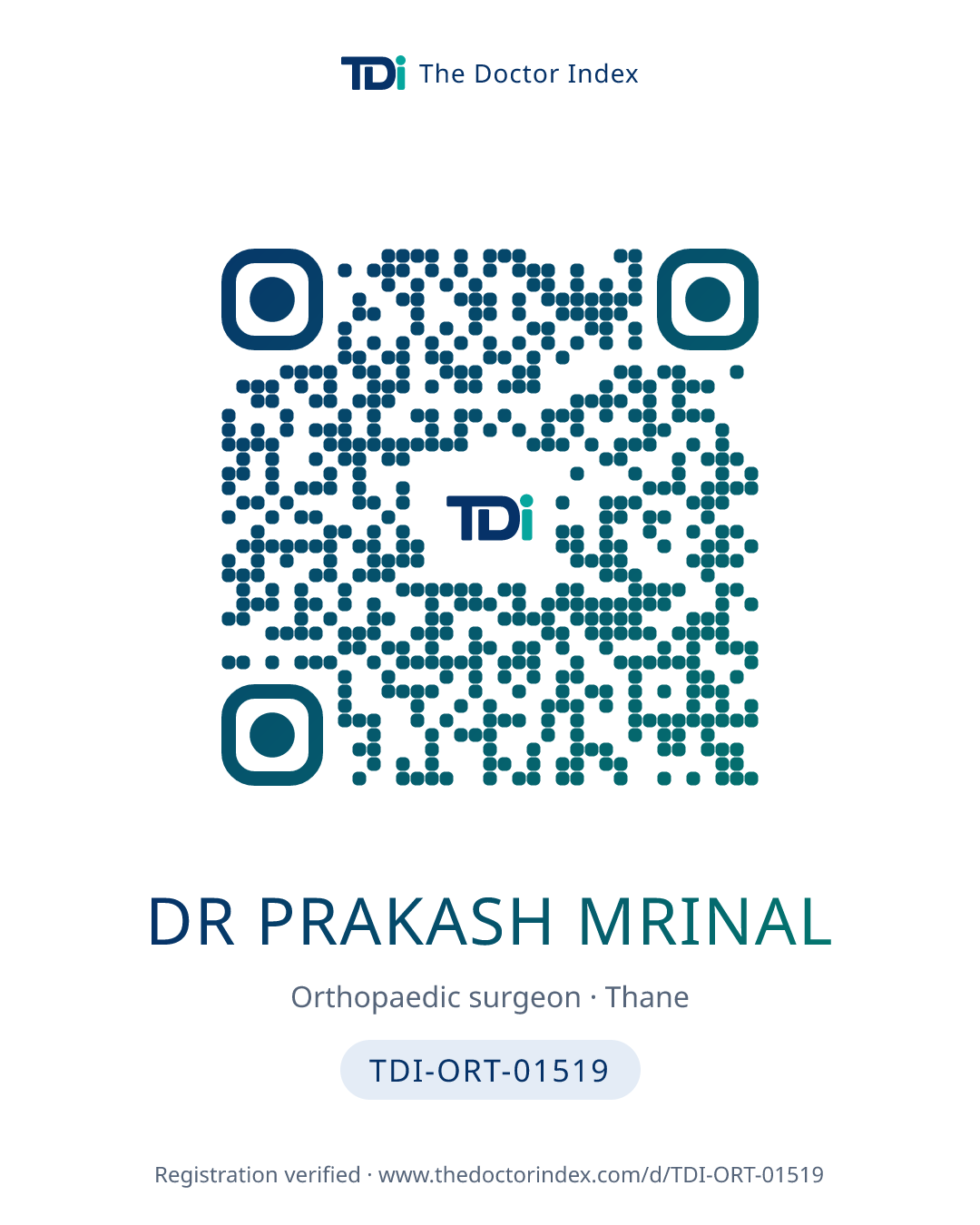 QR card for Dr Prakash Mrinal, TDI-ORT-01519
