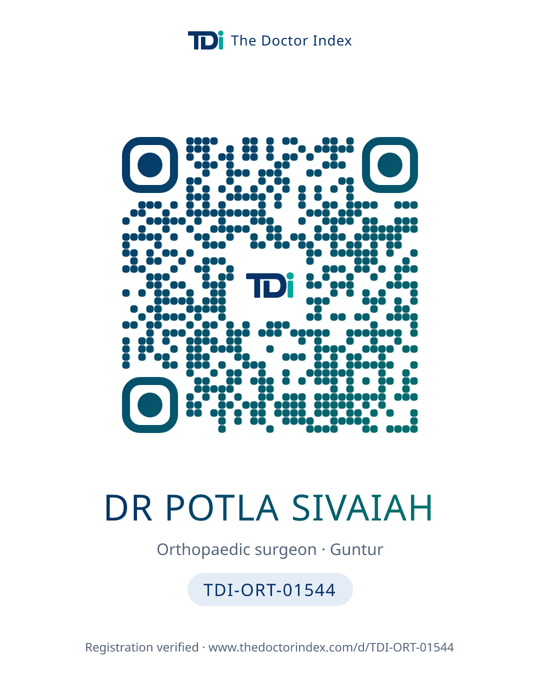 QR card for Dr Potla Sivaiah, TDI-ORT-01544