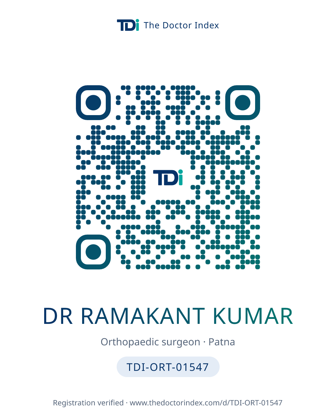 QR card for Dr Ramakant Kumar, TDI-ORT-01547
