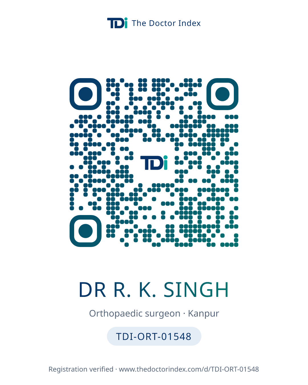 QR card for Dr R. K. Singh, TDI-ORT-01548