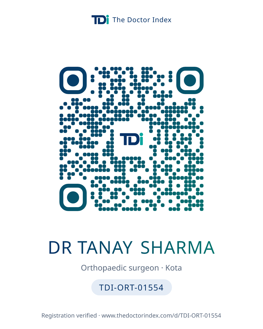 QR card for Dr Tanay Sharma, TDI-ORT-01554