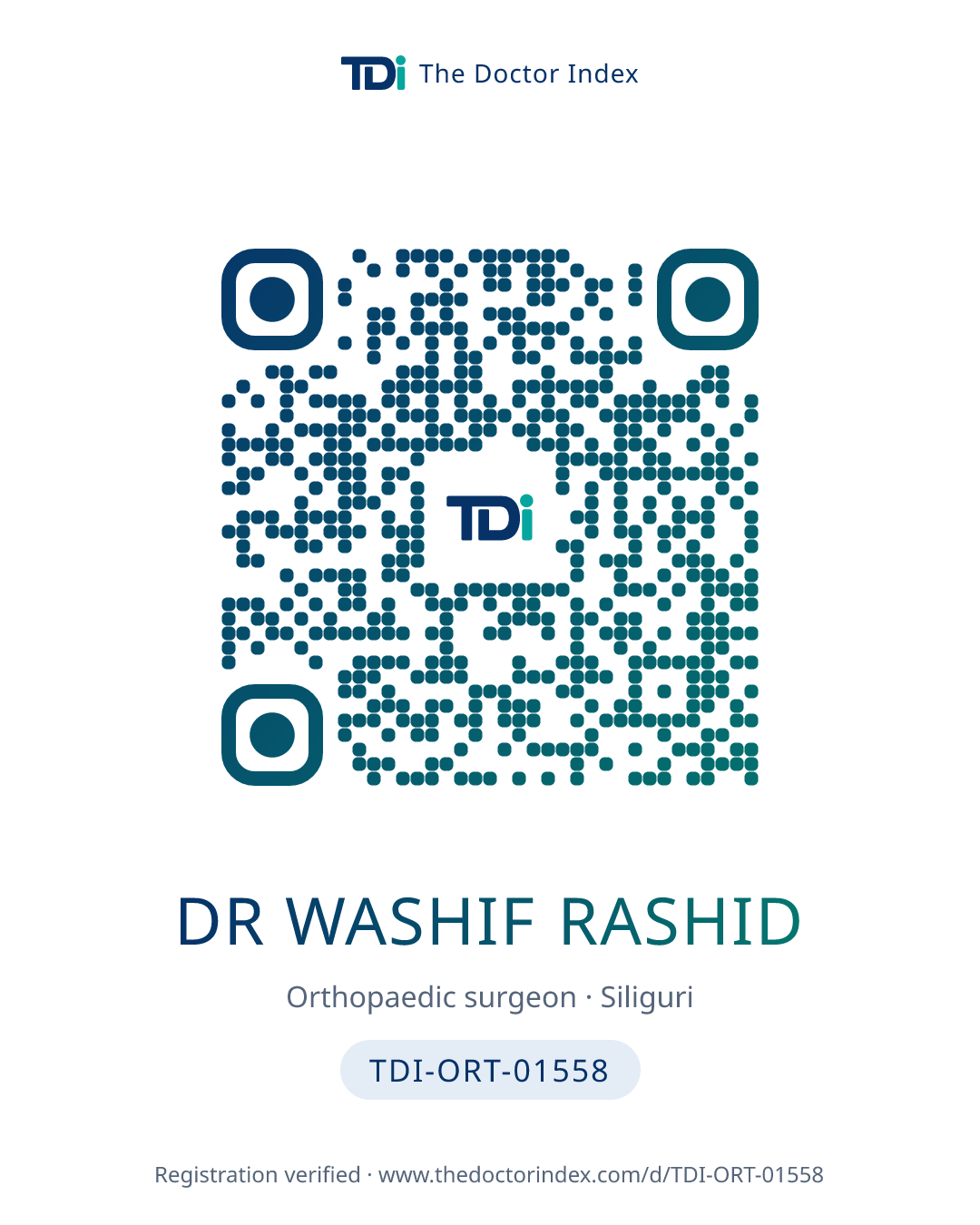 QR card for Dr Washif Rashid, TDI-ORT-01558