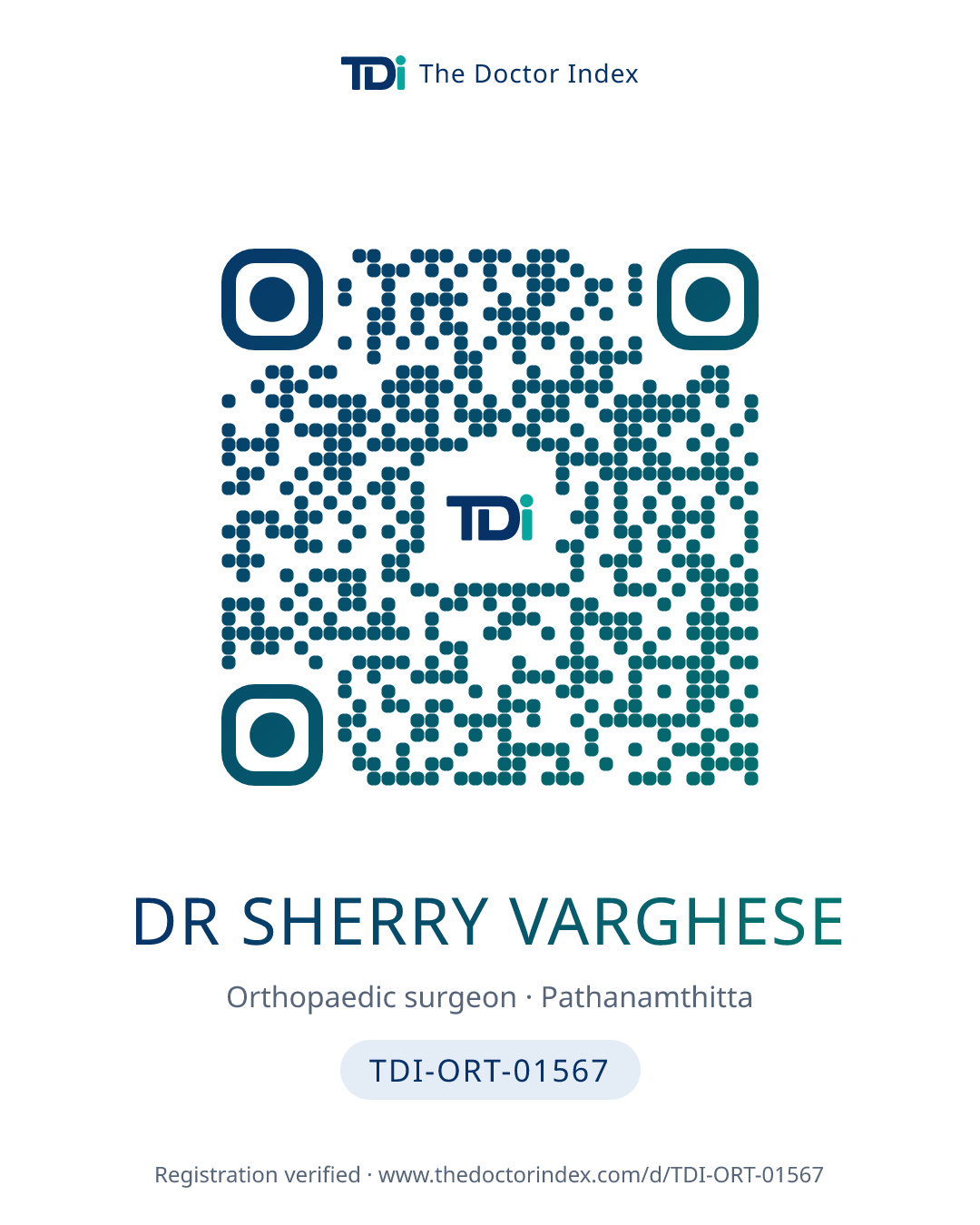 QR card for Dr Sherry Varghese, TDI-ORT-01567