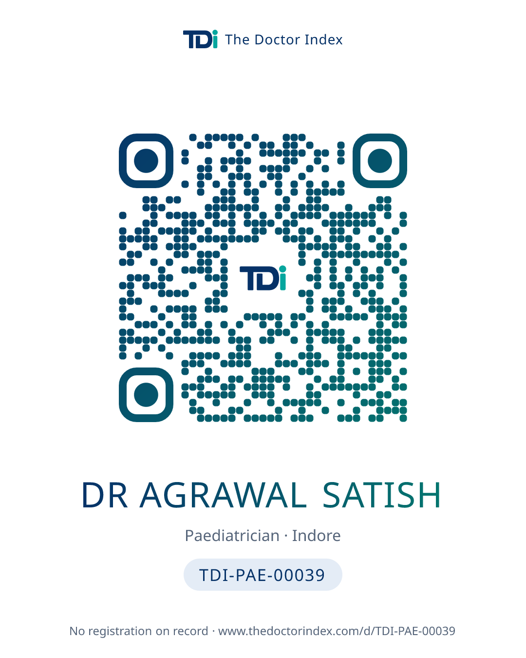 QR card for Dr Agrawal Satish, TDI-PAE-00039