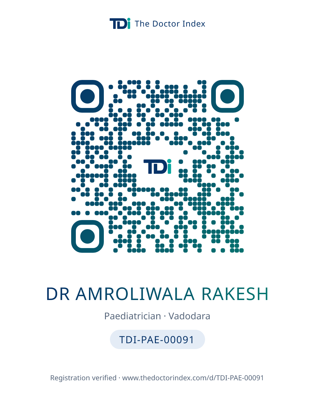 QR card for Dr Amroliwala Rakesh, TDI-PAE-00091