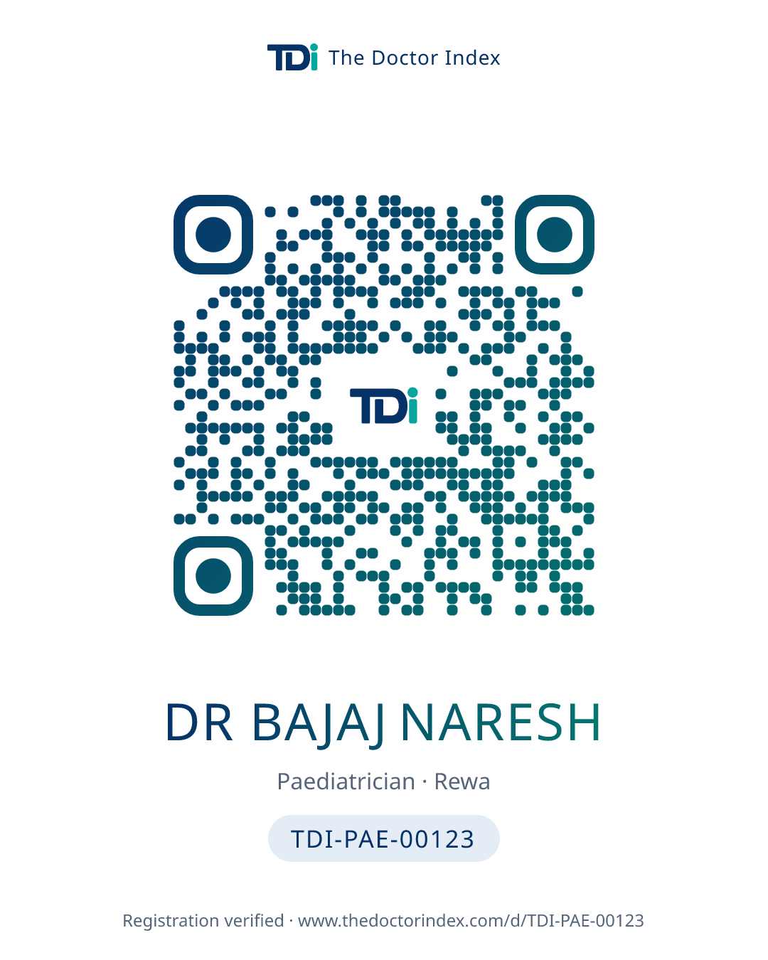 QR card for Dr Bajaj Naresh, TDI-PAE-00123