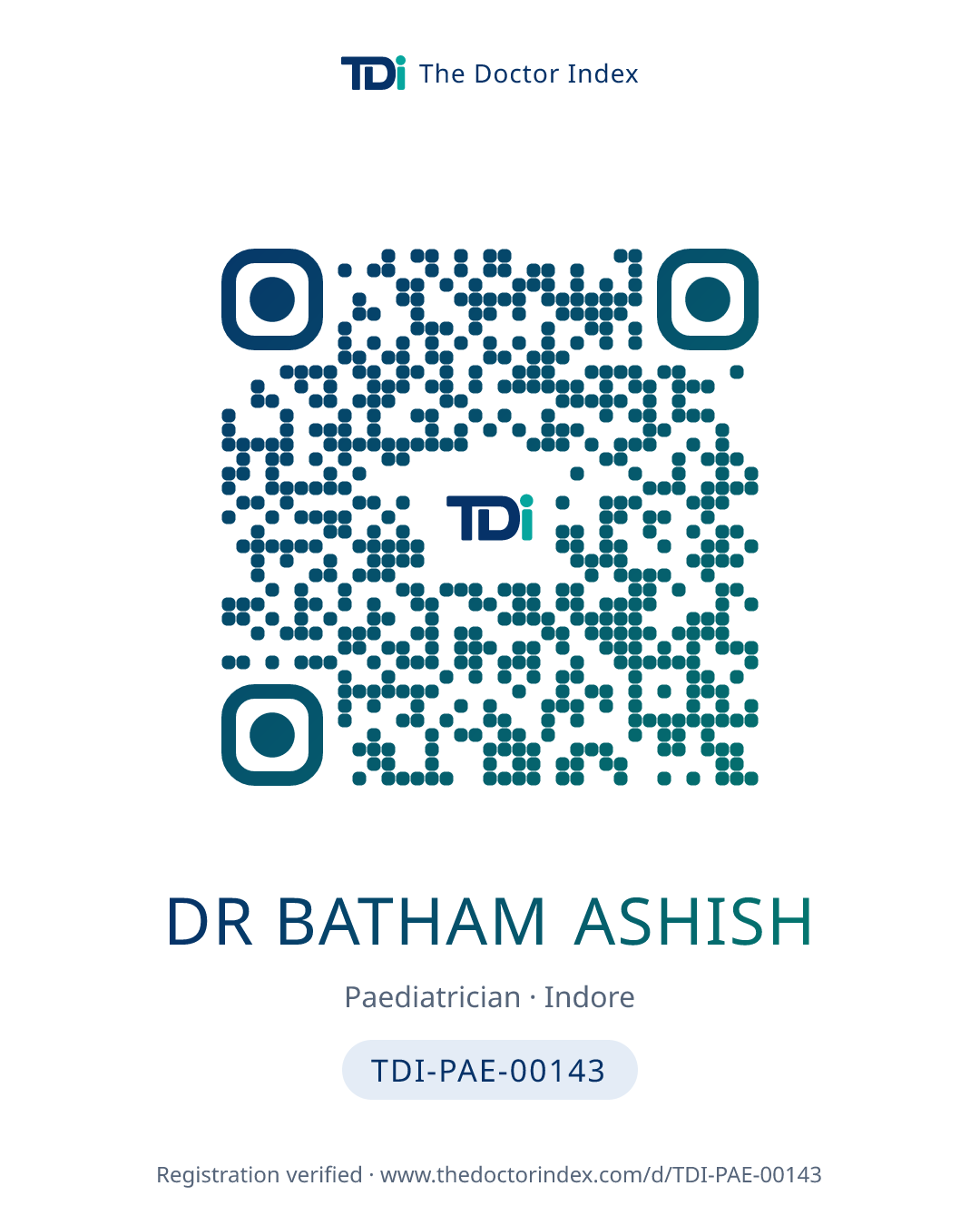 QR card for Dr Batham Ashish, TDI-PAE-00143