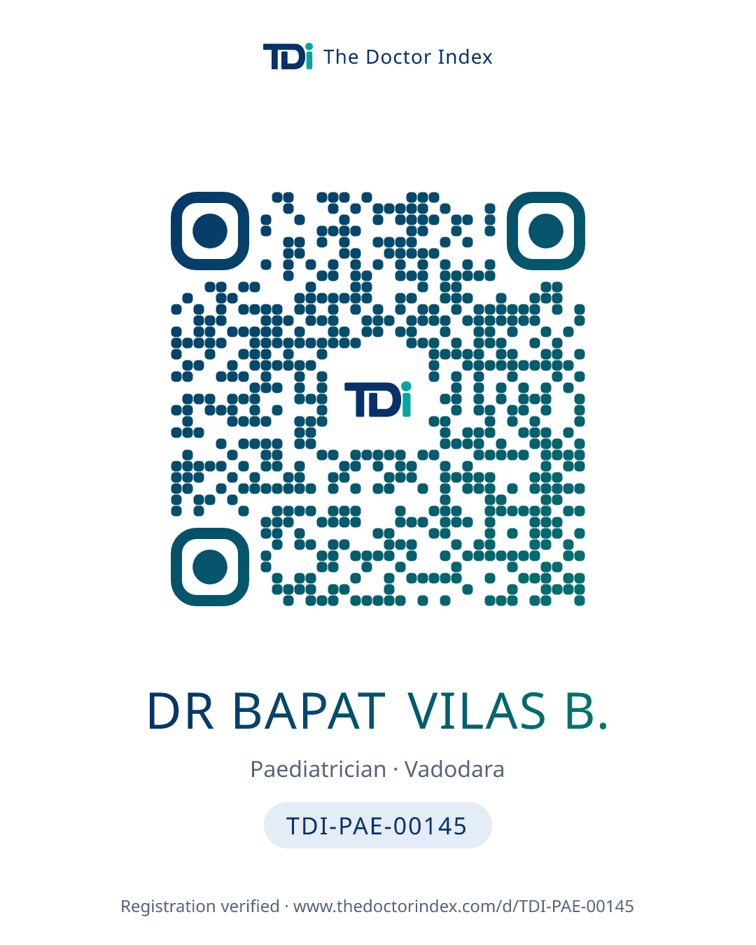 QR card for Dr Bapat Vilas B., TDI-PAE-00145