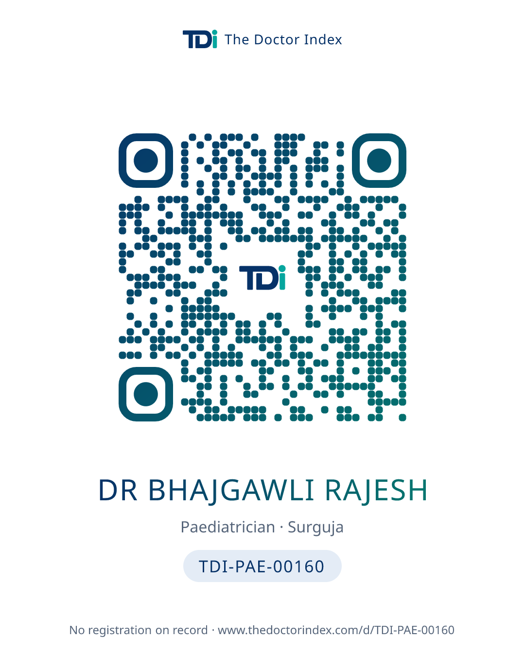 QR card for Dr Bhajgawli Rajesh, TDI-PAE-00160