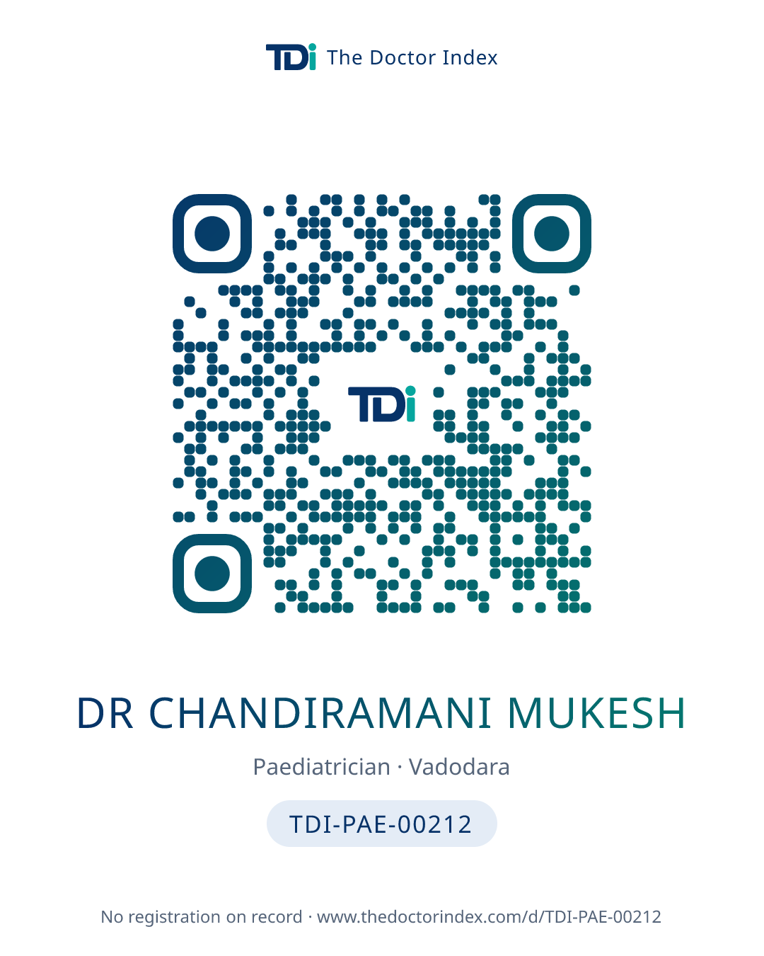 QR card for Dr Chandiramani Mukesh, TDI-PAE-00212