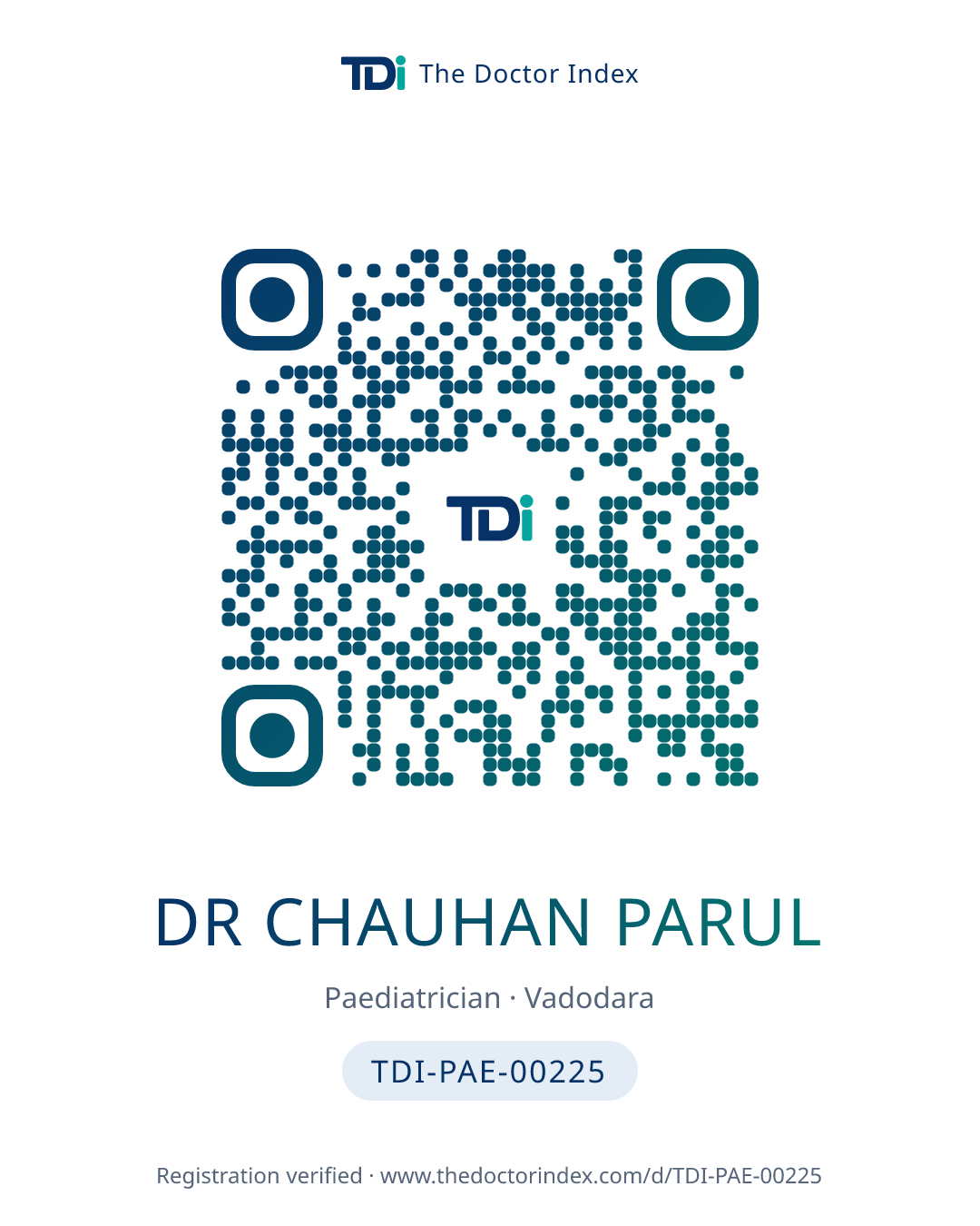 QR card for Dr Chauhan Parul, TDI-PAE-00225