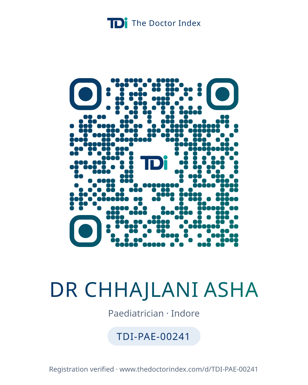 QR card for Dr Chhajlani Asha, TDI-PAE-00241