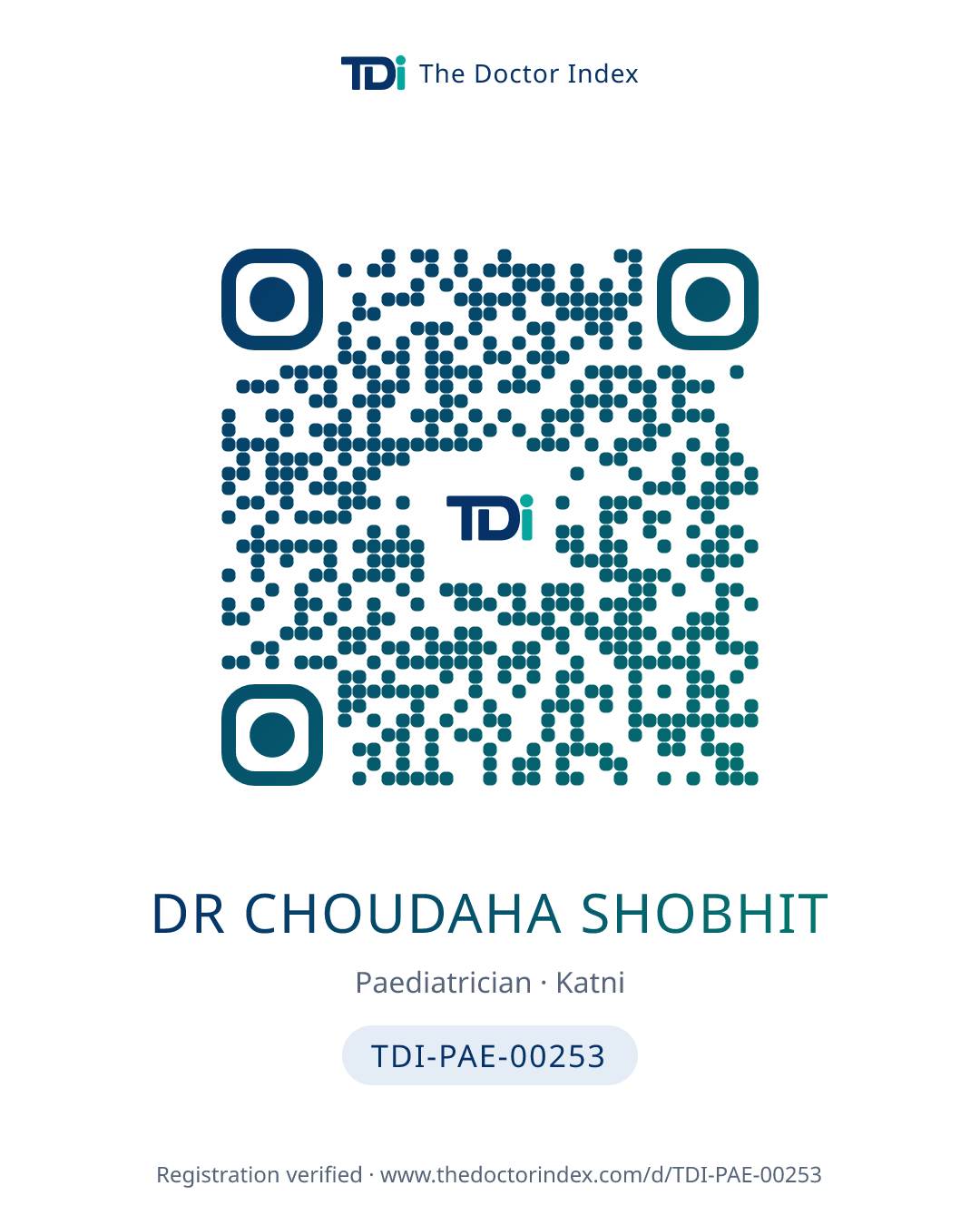 QR card for Dr Choudaha Shobhit, TDI-PAE-00253