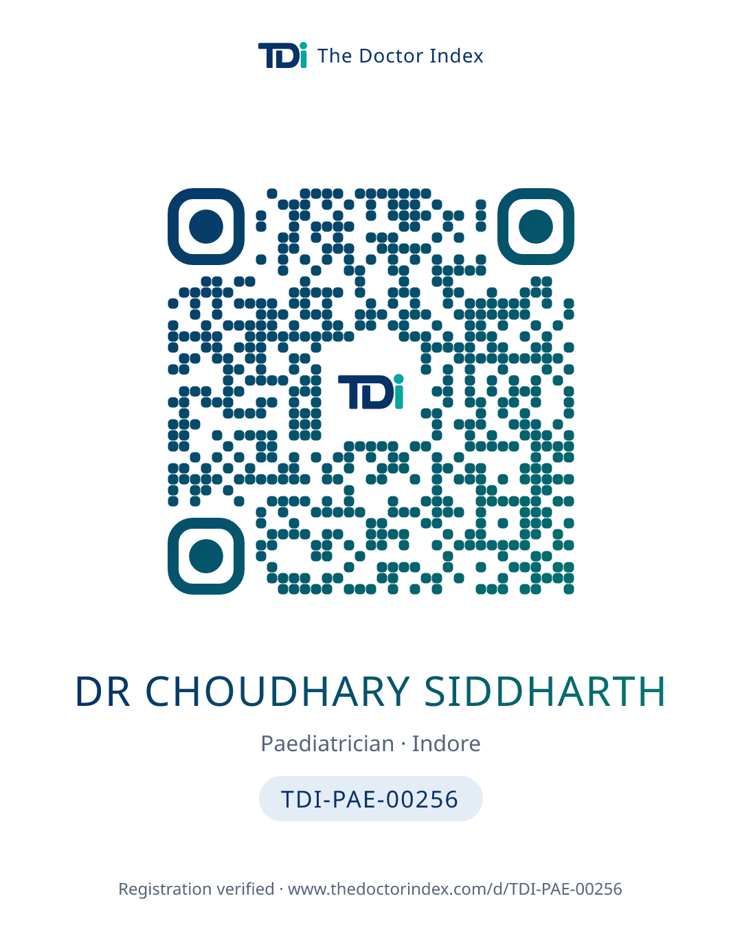 QR card for Dr Choudhary Siddharth, TDI-PAE-00256