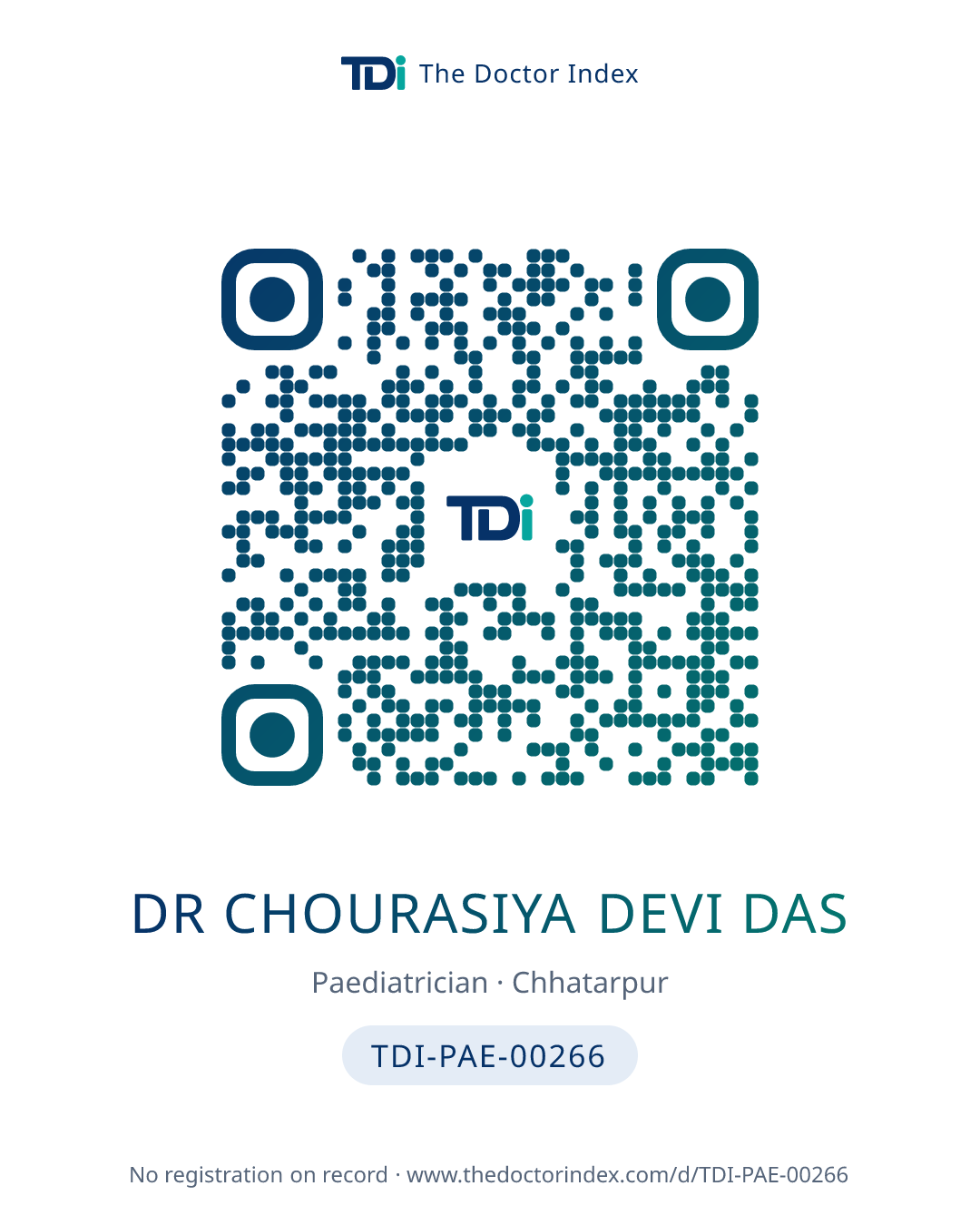 QR card for Dr Chourasiya Devi Das, TDI-PAE-00266
