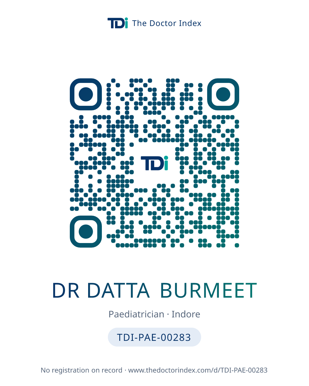 QR card for Dr Datta Burmeet, TDI-PAE-00283