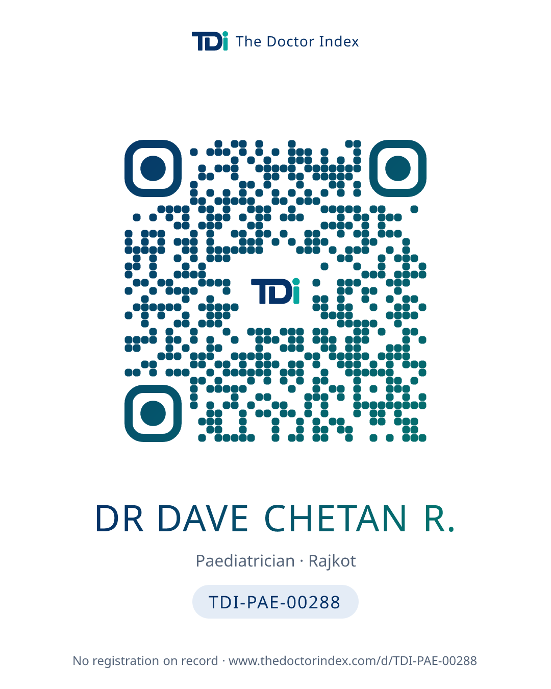 QR card for Dr Dave Chetan R., TDI-PAE-00288