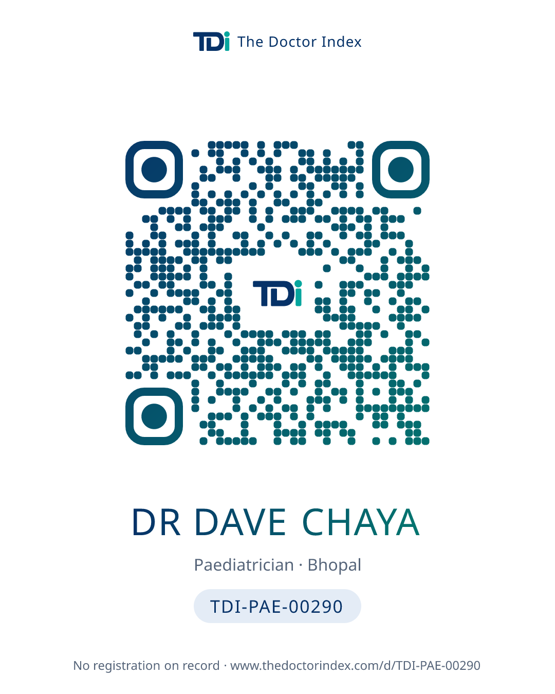 QR card for Dr Dave Chaya, TDI-PAE-00290