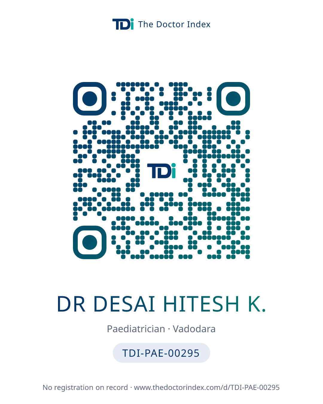 QR card for Dr Desai Hitesh K., TDI-PAE-00295