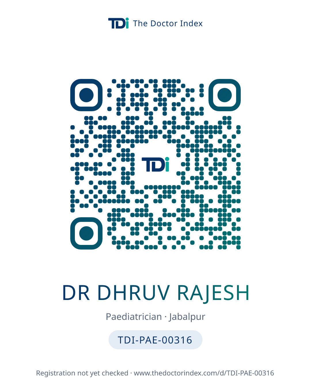 QR card for Dr Dhruv Rajesh, TDI-PAE-00316