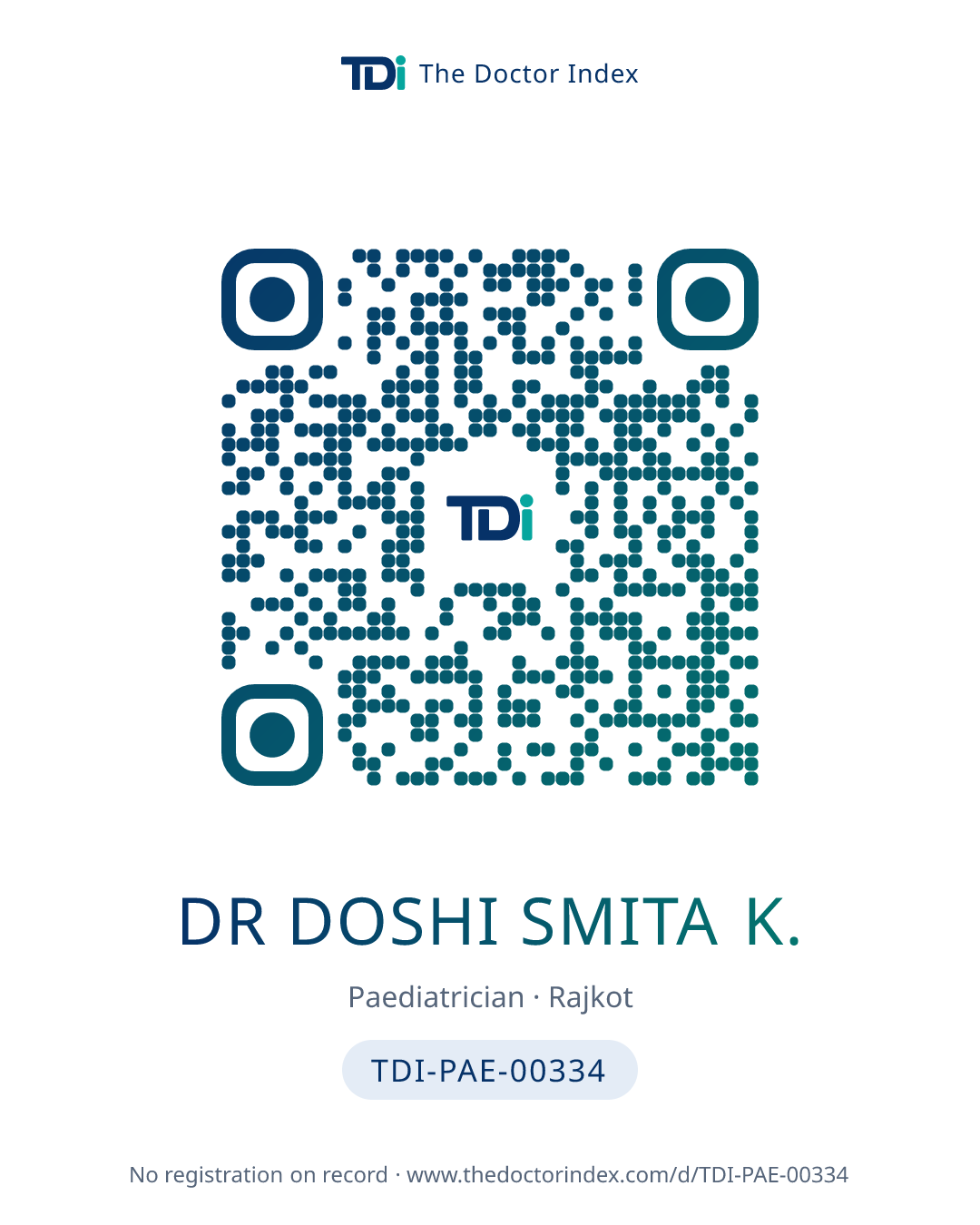 QR card for Dr Doshi Smita K., TDI-PAE-00334