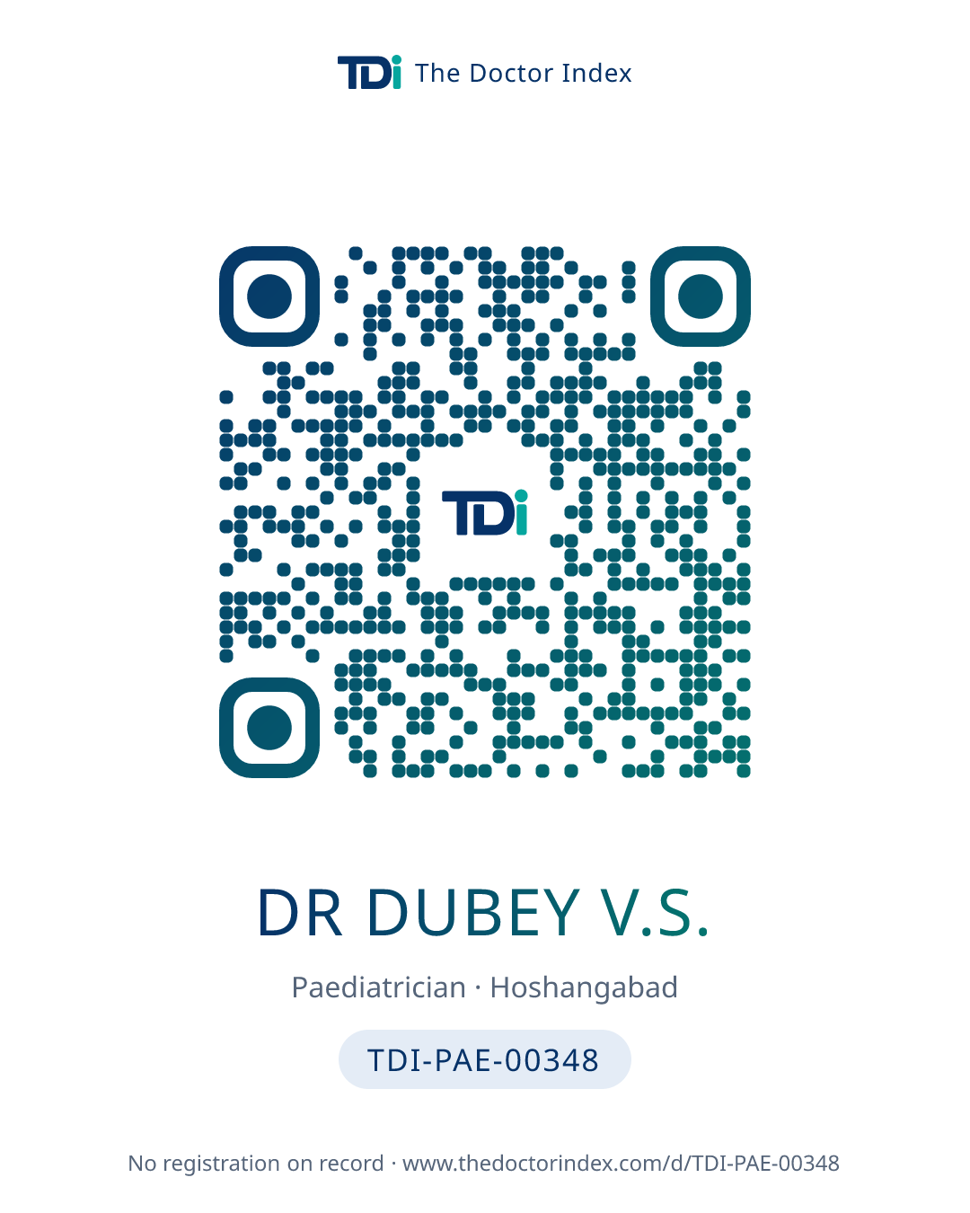 QR card for Dr Dubey V.S., TDI-PAE-00348