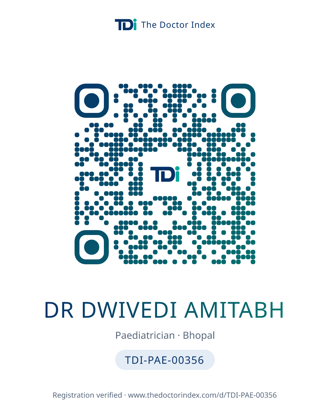 QR card for Dr Dwivedi Amitabh, TDI-PAE-00356
