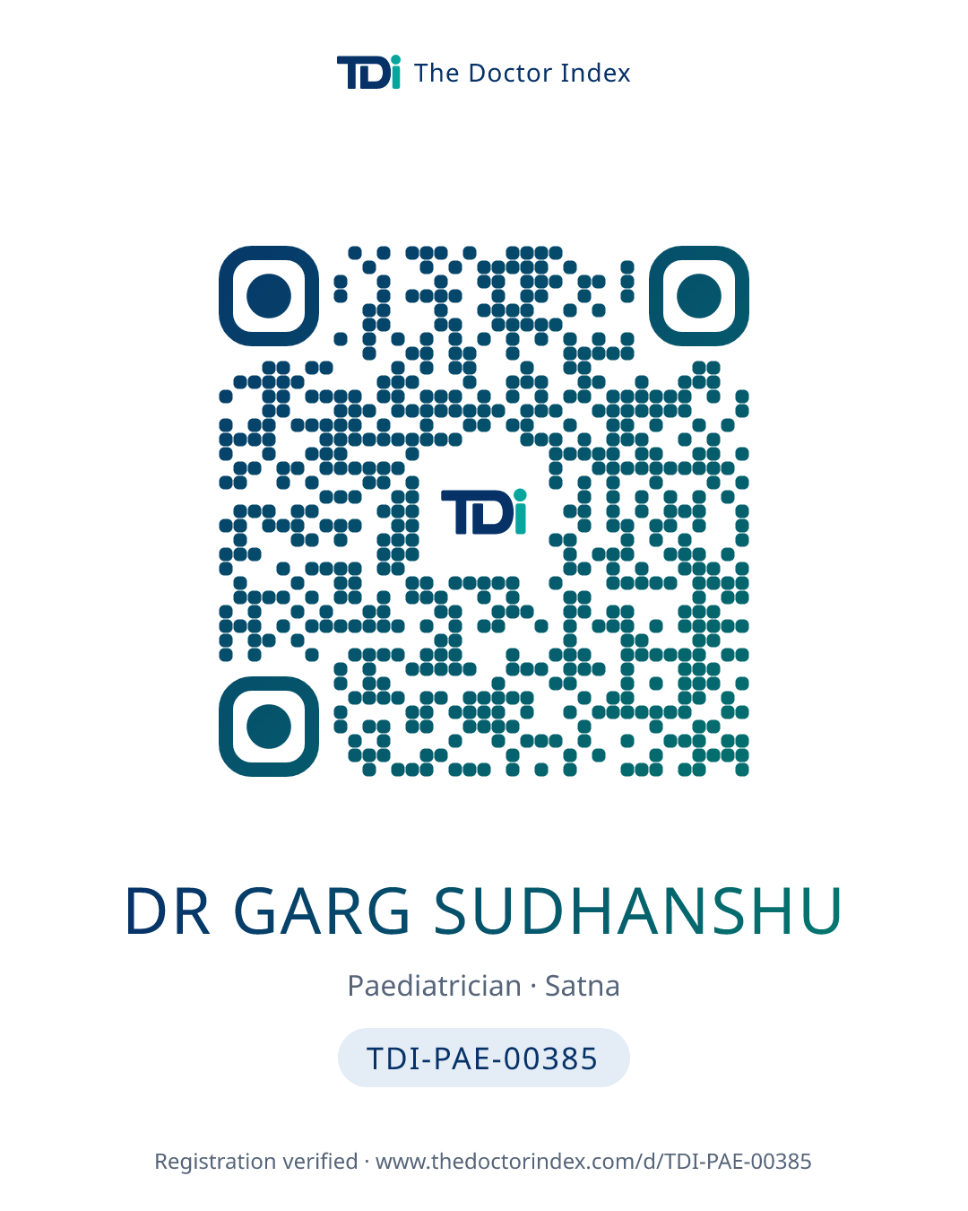 QR card for Dr Garg Sudhanshu, TDI-PAE-00385