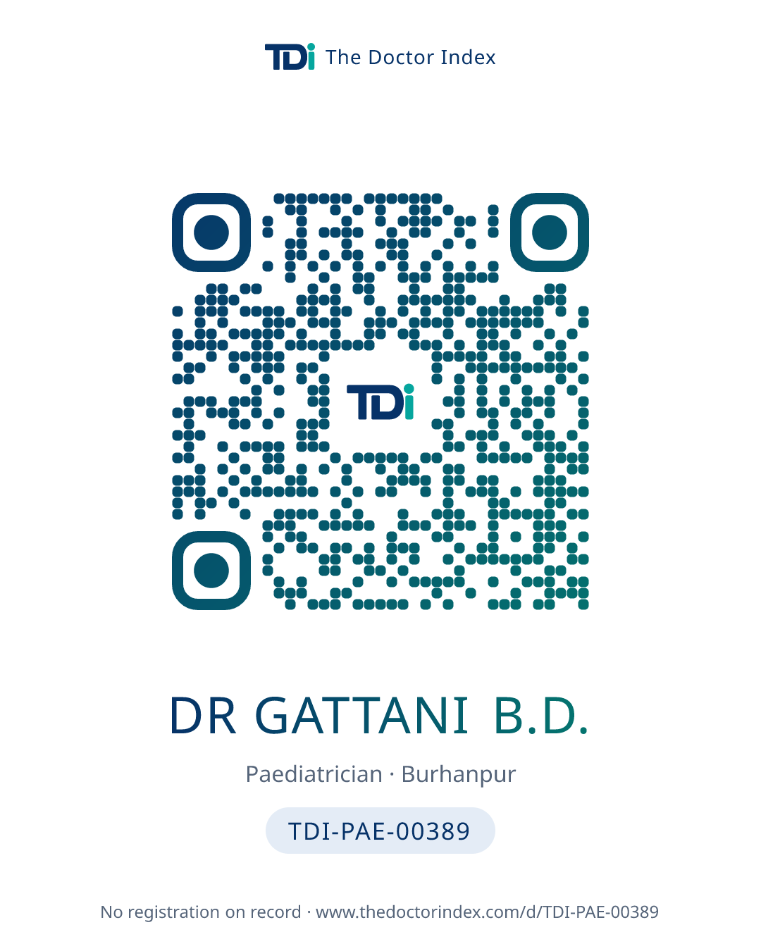 QR card for Dr Gattani B.D., TDI-PAE-00389