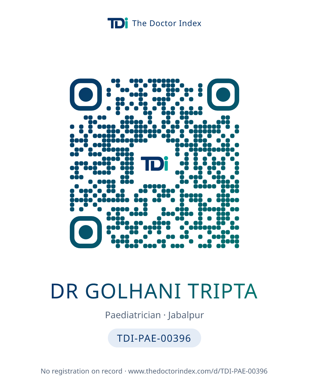 QR card for Dr Golhani Tripta, TDI-PAE-00396