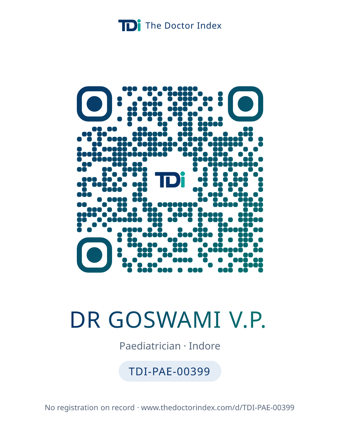QR card for Dr Goswami V.P., TDI-PAE-00399