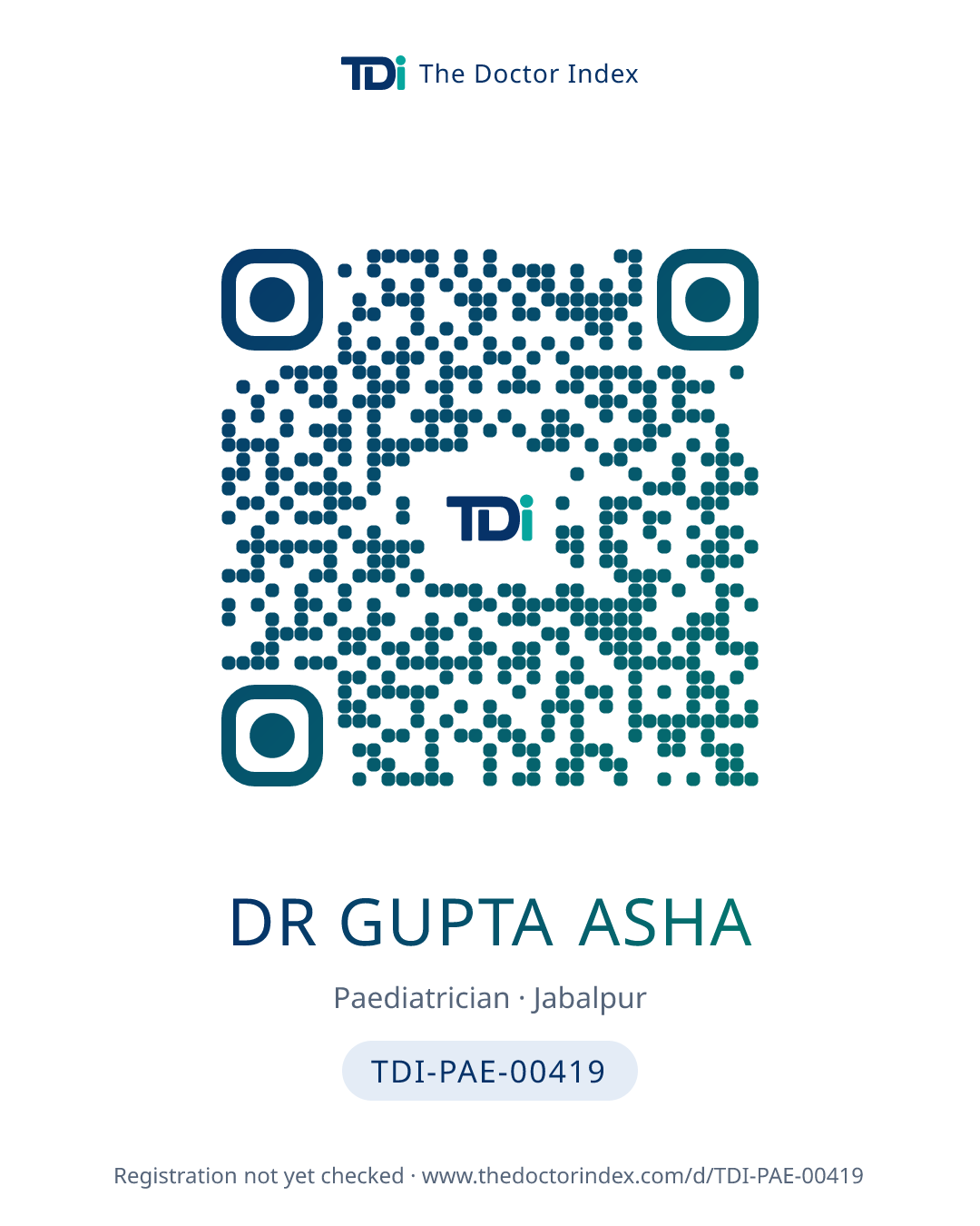QR card for Dr Gupta Asha, TDI-PAE-00419