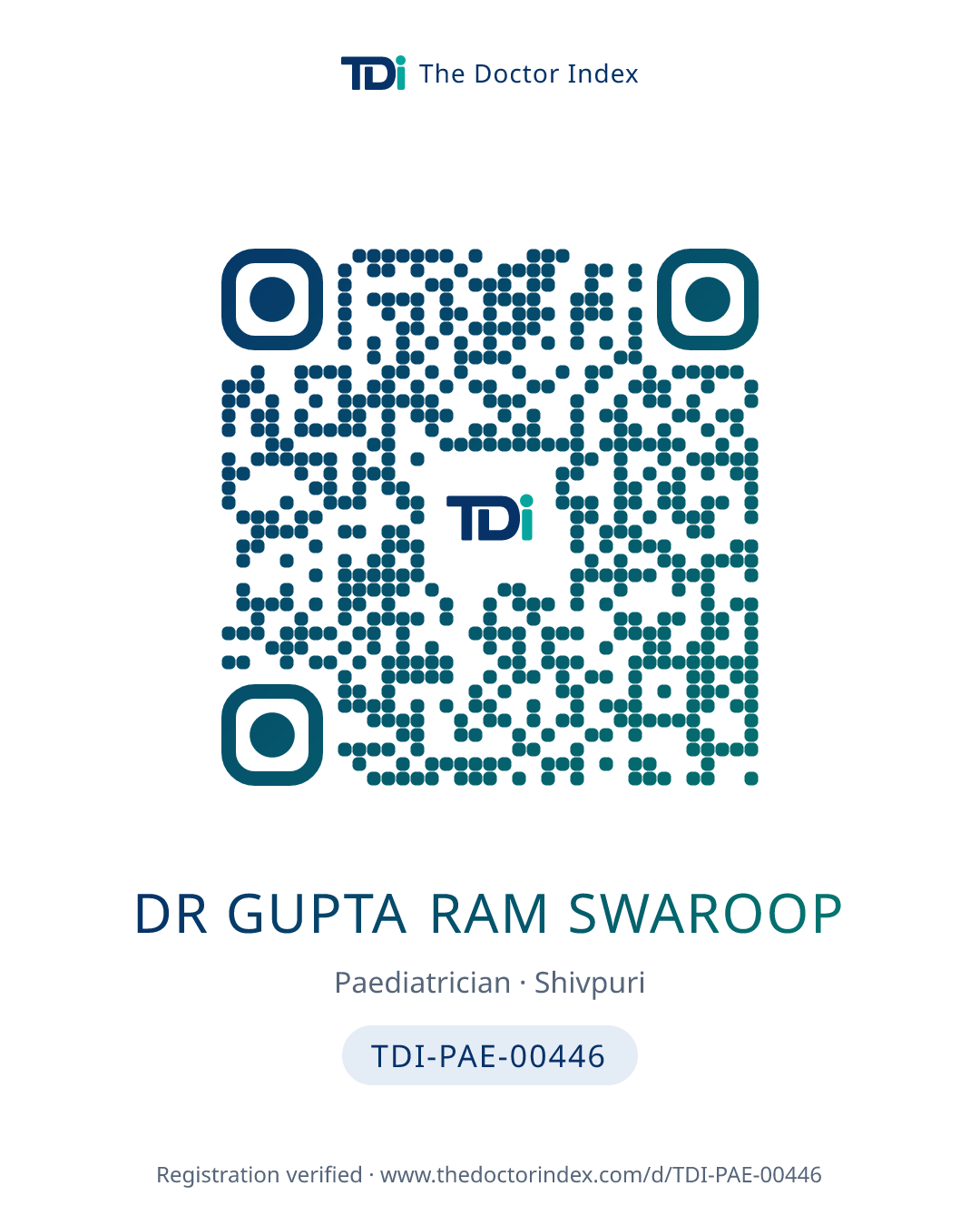 QR card for Dr Gupta Ram Swaroop, TDI-PAE-00446