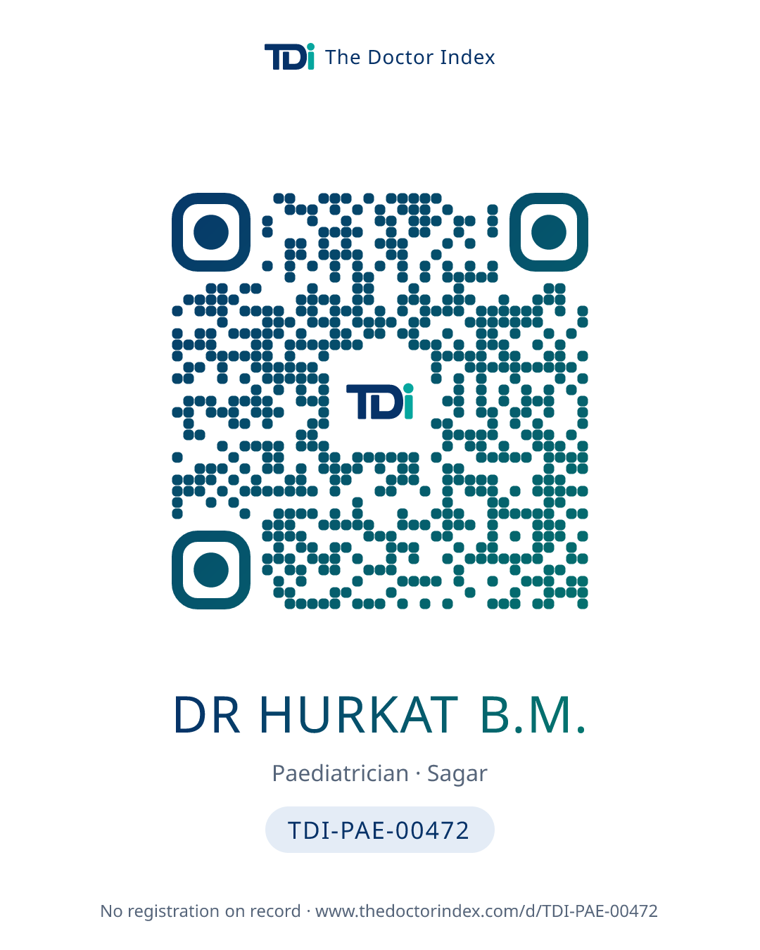 QR card for Dr Hurkat B.M., TDI-PAE-00472