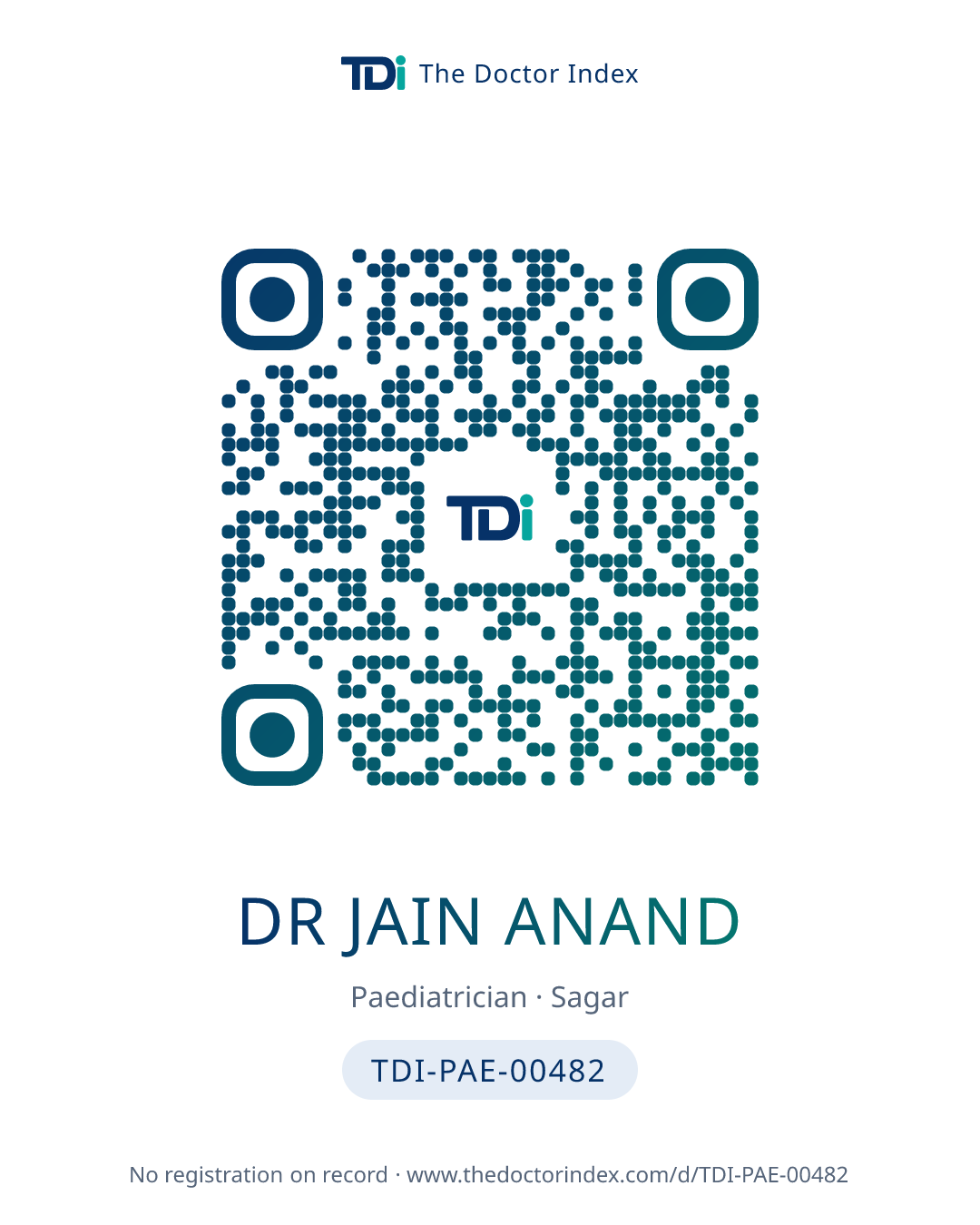 QR card for Dr Jain Anand, TDI-PAE-00482