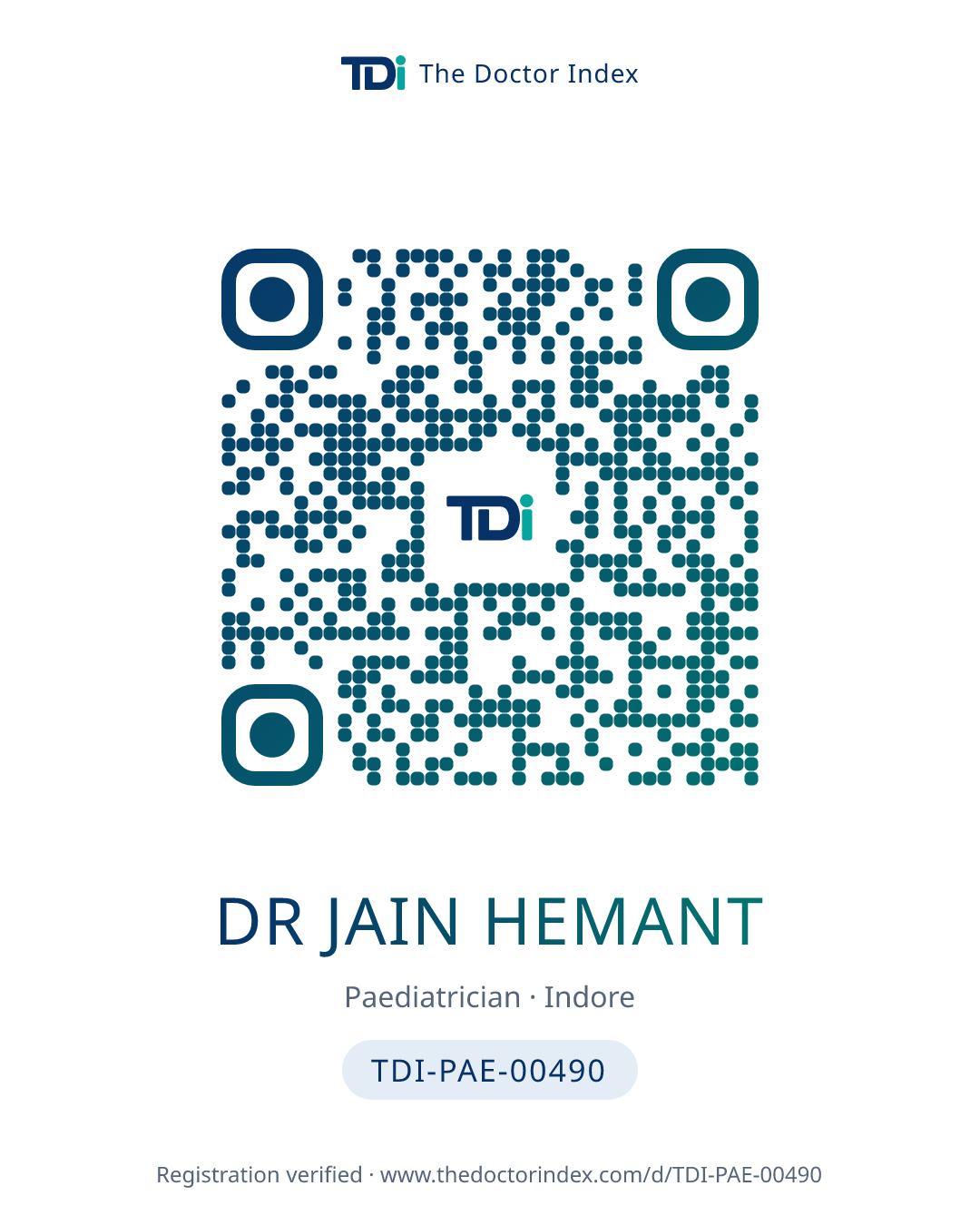 QR card for Dr Jain Hemant, TDI-PAE-00490