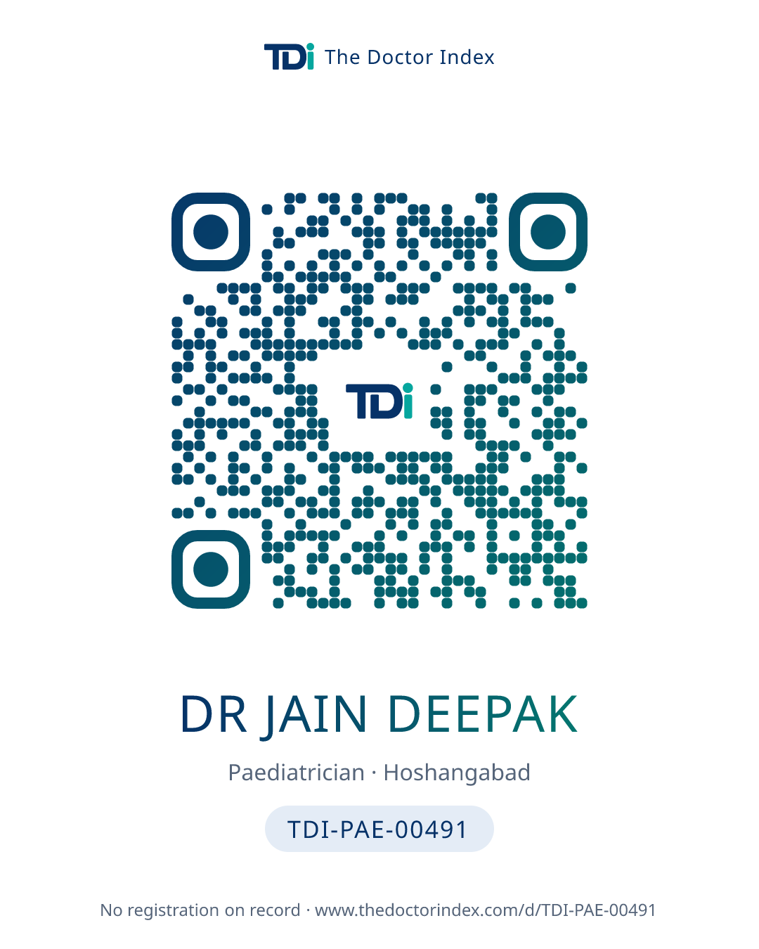 QR card for Dr Jain Deepak, TDI-PAE-00491