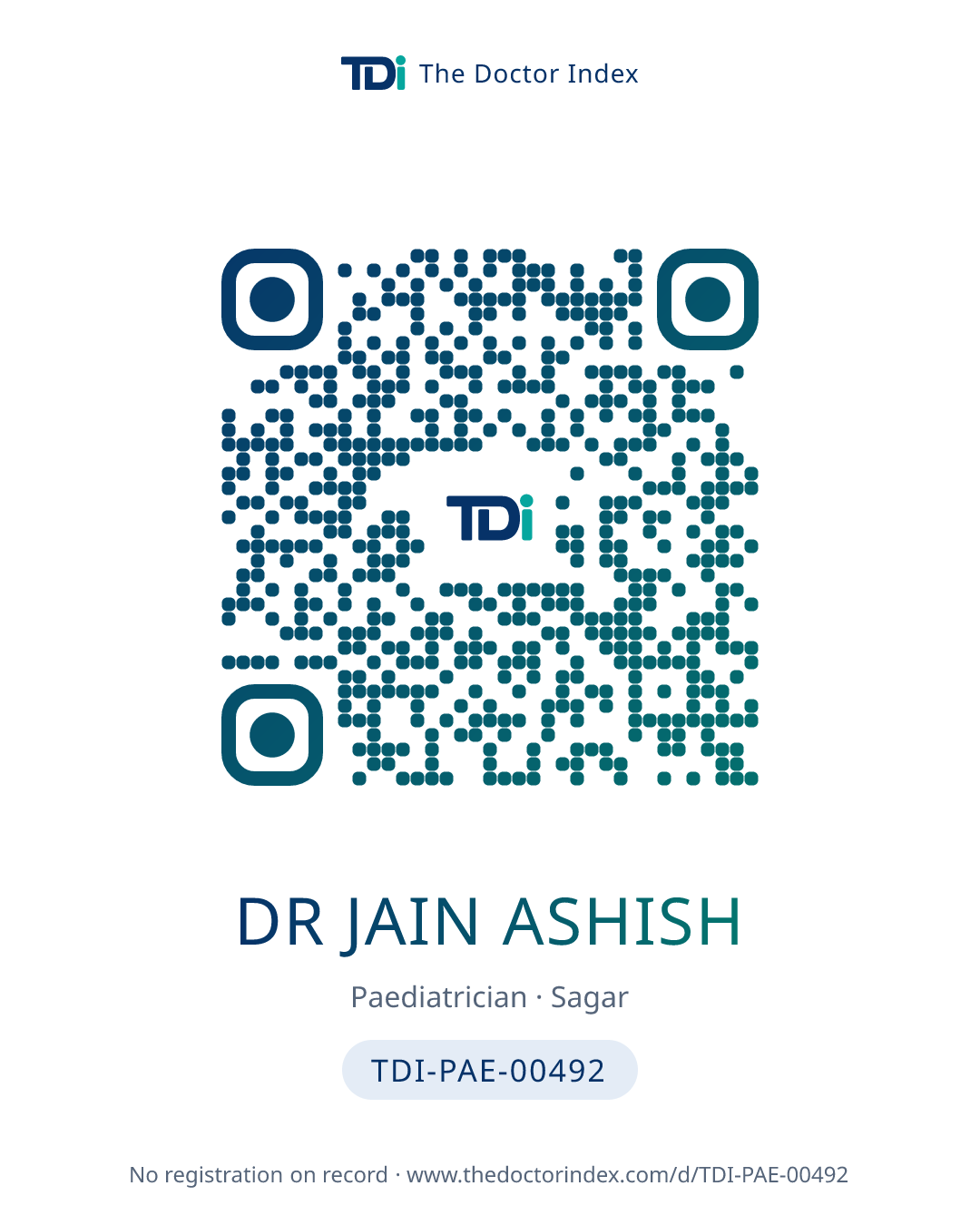 QR card for Dr Jain Ashish, TDI-PAE-00492