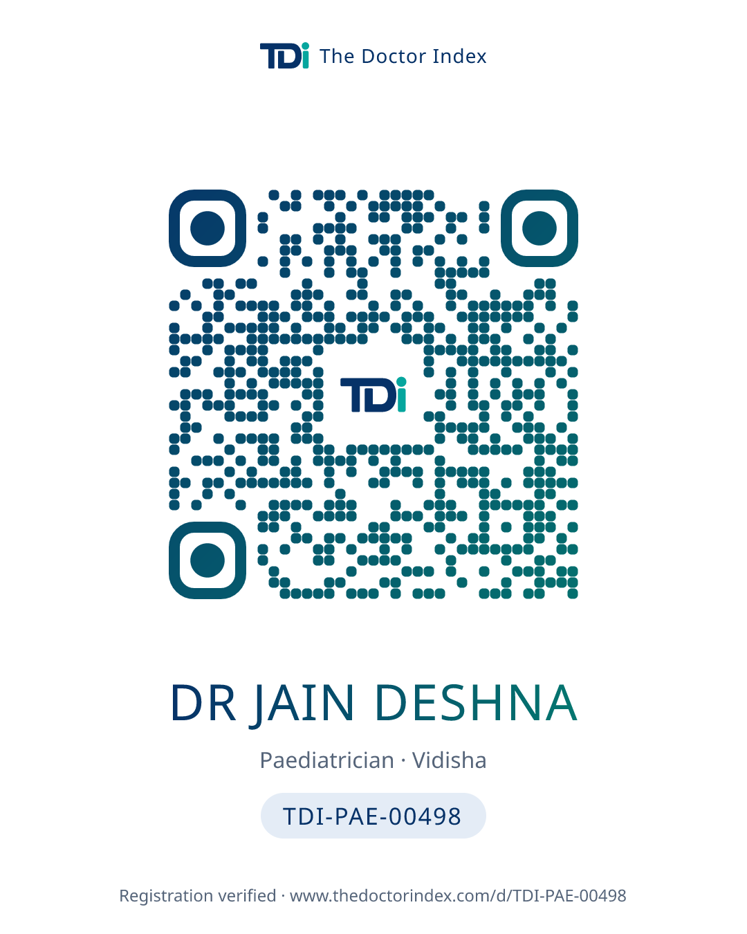 QR card for Dr Jain Deshna, TDI-PAE-00498